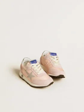 Marathon Junior in nylon rosa con stella stampata e linguetta in pelle sul tallone