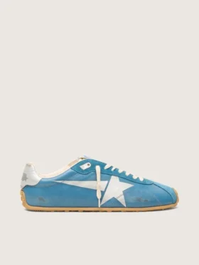 Marathon Speed da uomo in nappa blu con stella stampata e linguetta sul tallone in pelle argentata
