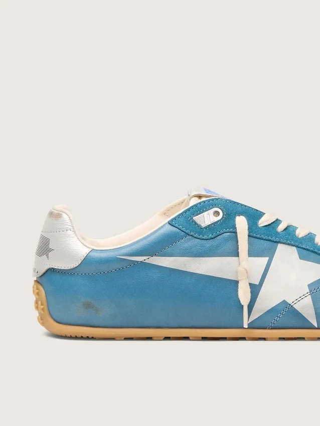 Marathon Speed da uomo in nappa blu con stella stampata e linguetta sul tallone in pelle argentata