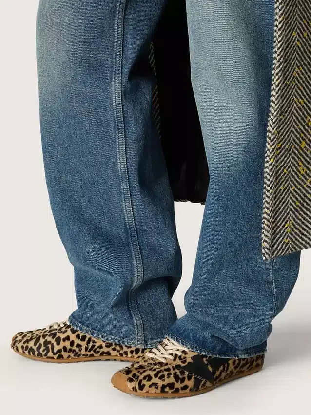 Marathon Speed da donna in pelle di cavallino con stampa leopardata beige e nera e stella in pelle nera