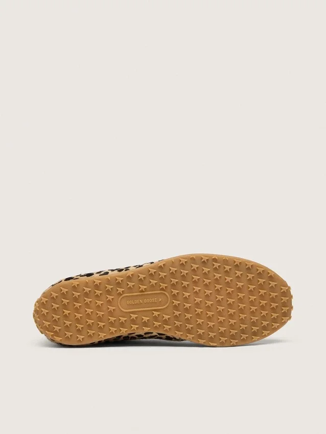 Marathon Speed da donna in pelle di cavallino con stampa leopardata beige e nera e stella in pelle nera