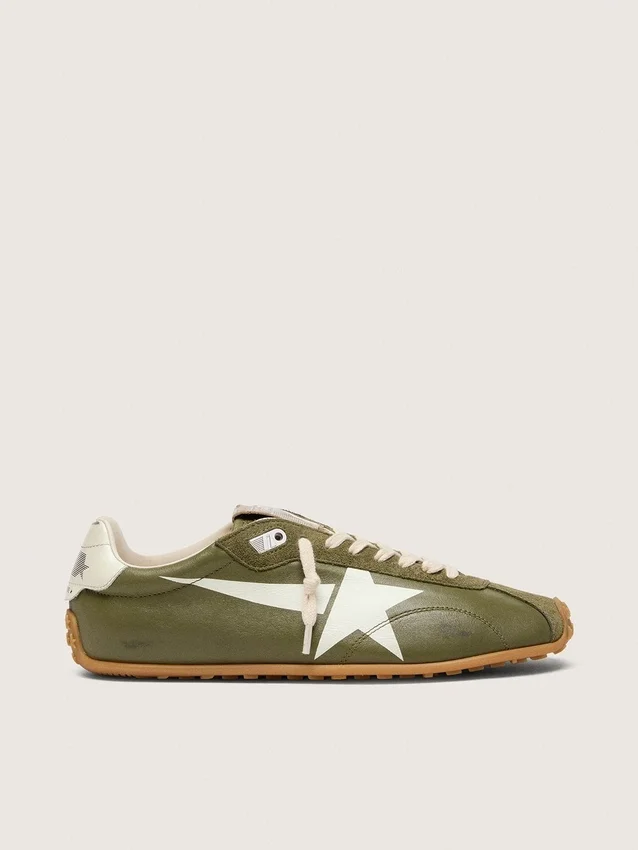 Marathon Speed da donna in pelle verde oliva con stella color crema