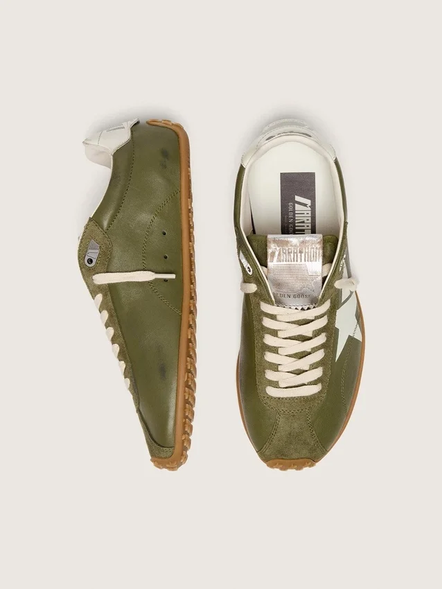 Marathon Speed da donna in pelle verde oliva con stella color crema