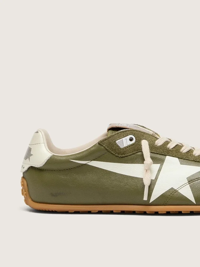 Marathon Speed da donna in pelle verde oliva con stella color crema