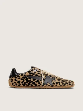 Marathon Speed da uomo in pelle di pony beige e nera con stampa leopardata e stella in pelle nera