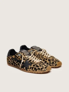 Marathon Speed da uomo in pelle di pony beige e nera con stampa leopardata e stella in pelle nera