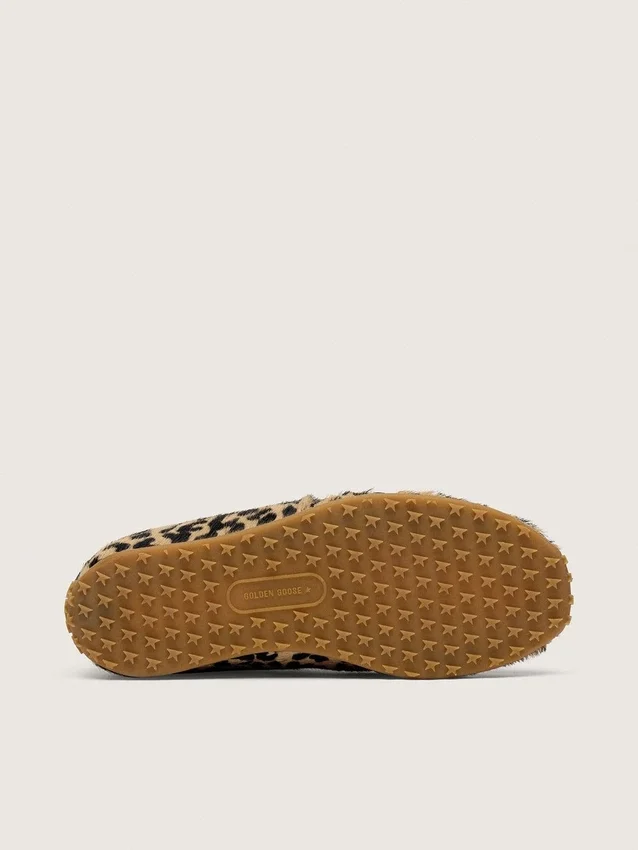 Marathon Speed da uomo in pelle di pony beige e nera con stampa leopardata e stella in pelle nera