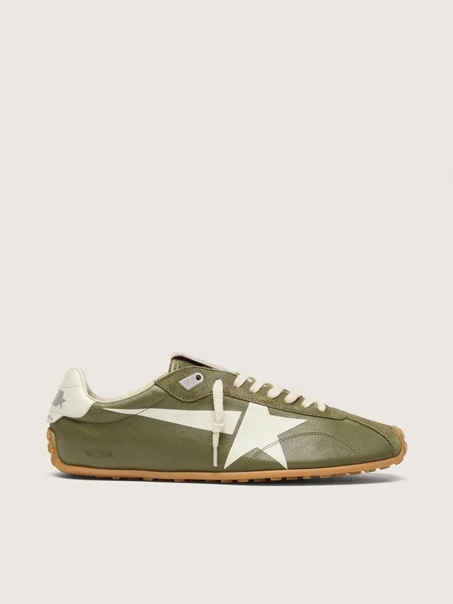 Marathon Speed da uomo in pelle verde oliva con stella color crema