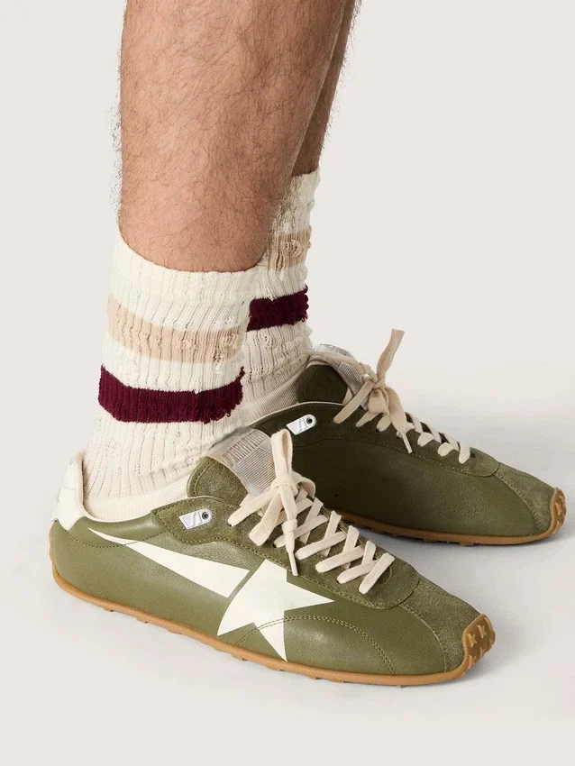 Marathon Speed da uomo in pelle verde oliva con stella color crema
