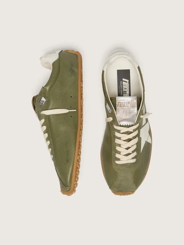 Marathon Speed da uomo in pelle verde oliva con stella color crema