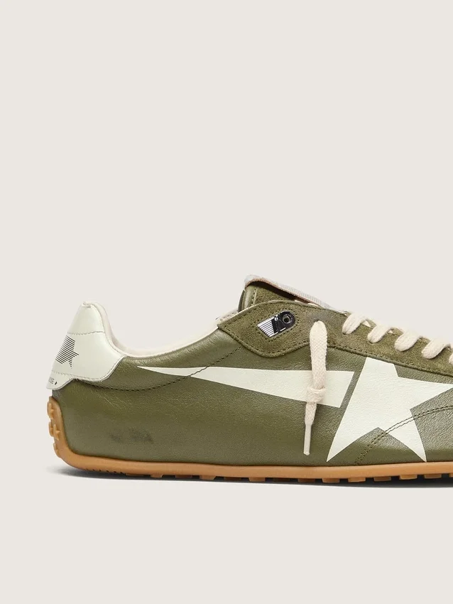 Marathon Speed da uomo in pelle verde oliva con stella color crema