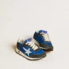 Marathon Young in nylon blu con stella stampata e linguetta in pelle sul tallone