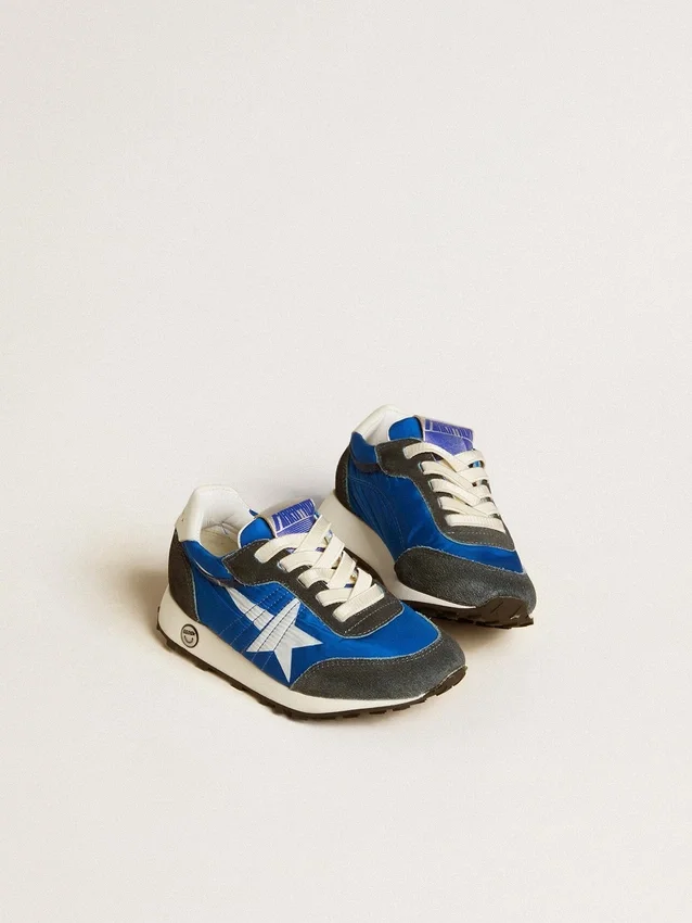 Marathon Young in nylon blu con stella stampata e linguetta in pelle sul tallone