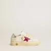 May Junior con stella glitterata fucsia e linguetta sul tallone in pelle metallizzata