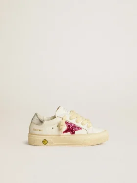 May Junior con stella glitterata fucsia e linguetta sul tallone in pelle metallizzata