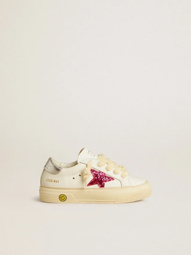 May Junior con stella glitterata fucsia e linguetta sul tallone in pelle metallizzata