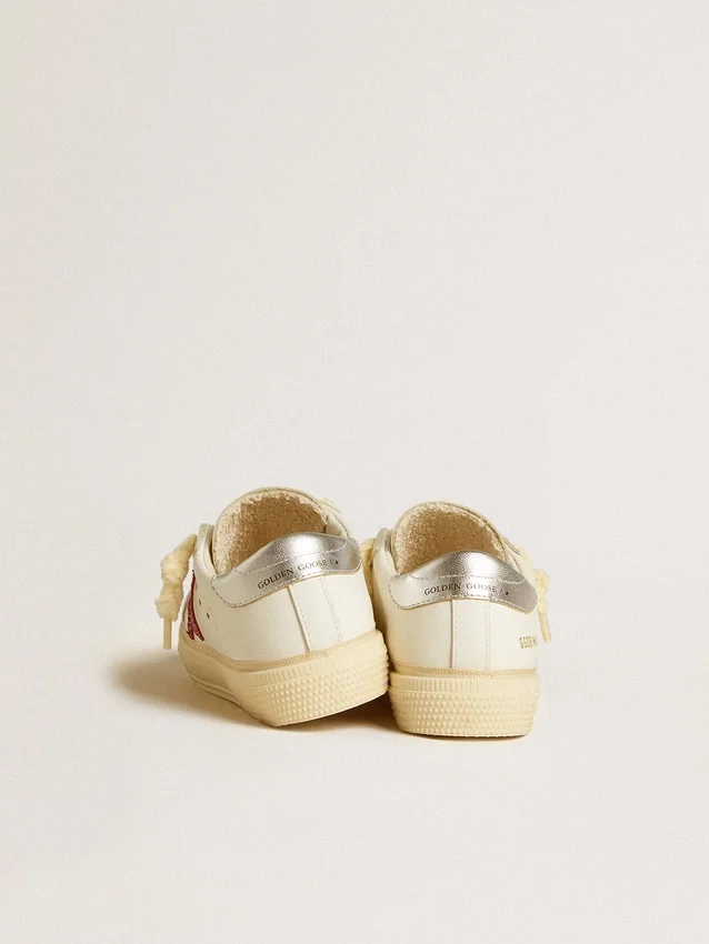 May Junior con stella glitterata fucsia e linguetta sul tallone in pelle metallizzata