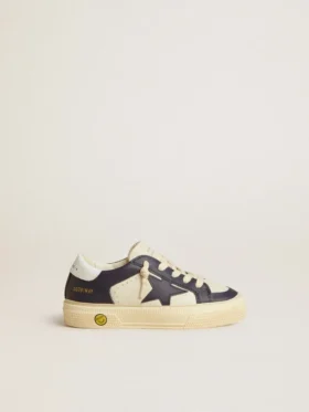 May Junior in pelle bianca e blu con stella e linguetta sul tallone in pelle