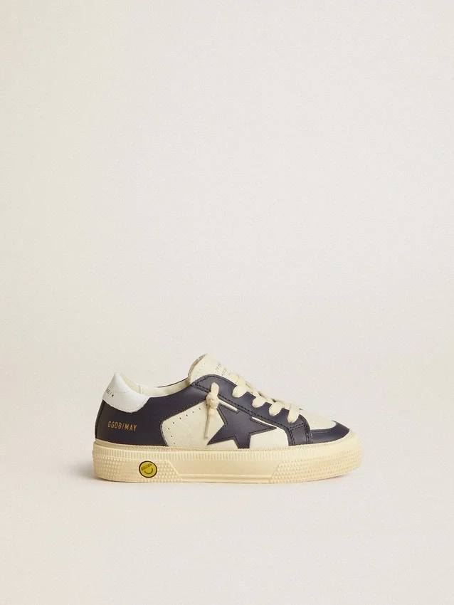 May Junior in pelle bianca e blu con stella e linguetta sul tallone in pelle
