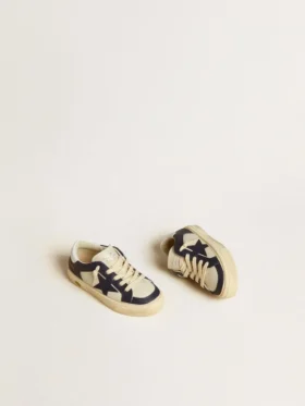 May Junior in pelle bianca e blu con stella e linguetta sul tallone in pelle