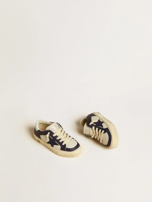 May Junior in pelle bianca e blu con stella e linguetta sul tallone in pelle
