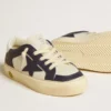 May Junior in pelle bianca e blu con stella e linguetta sul tallone in pelle