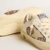 May Teen in pelle bianca e glitter oro rosa con stella in pelle scamosciata beige