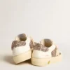 May Teen in pelle bianca e glitter oro rosa con stella in pelle scamosciata beige