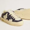 May Young in pelle bianca e blu con stella in pelle e linguetta sul tallone