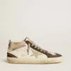 Mid Star con stella in pelle grigia e inserto in pelle argento metallizzato
