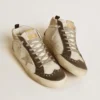 Mid Star con stella in pelle grigia e inserto in pelle argento metallizzato