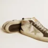 Mid Star con stella in pelle grigia e inserto in pelle argento metallizzato