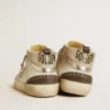 Mid Star con stella in pelle grigia e inserto in pelle argento metallizzato