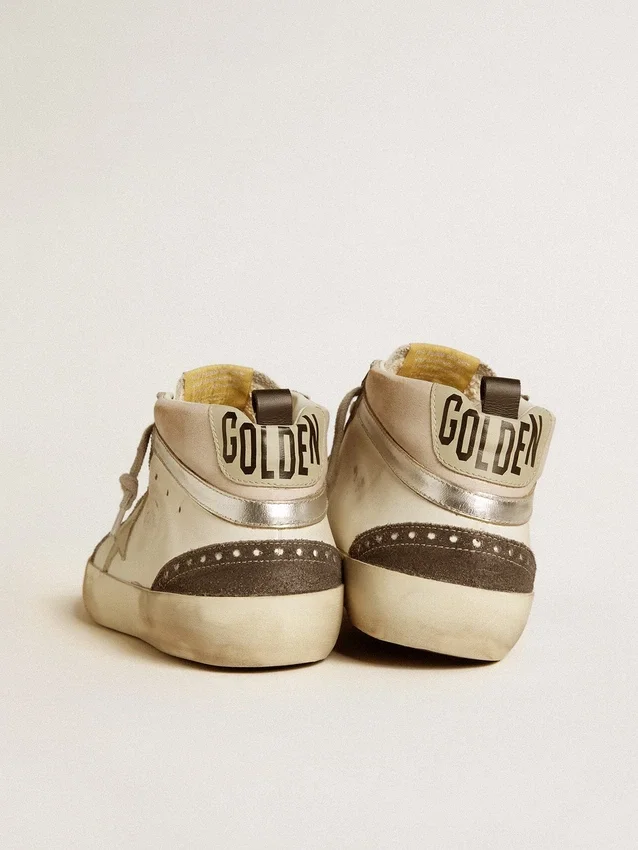 Mid Star con stella in pelle grigia e inserto in pelle argento metallizzato
