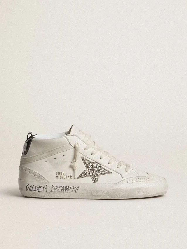 Mid Star da donna con stella glitterata argento e linguetta sul tallone laminata nera