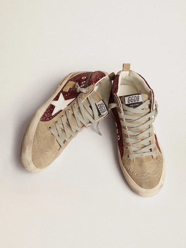 Mid Star da donna in glitter bordeaux con inserti grigi e stella bianca