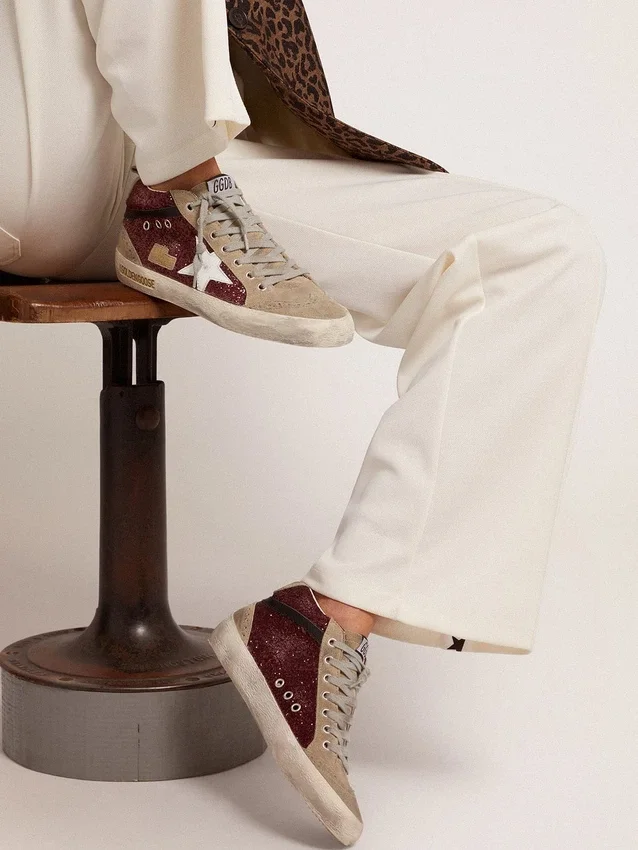 Mid Star da donna in glitter bordeaux con inserti grigi e stella bianca