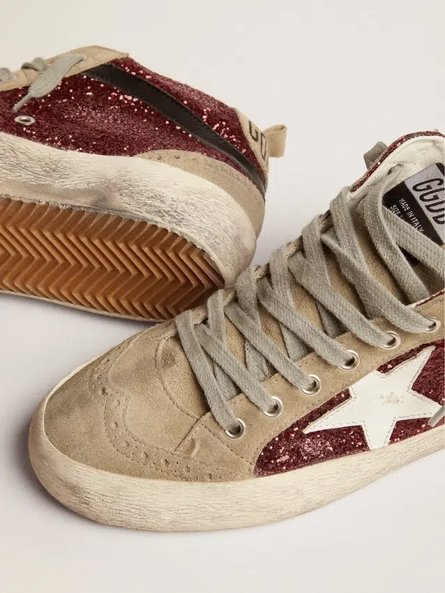 Mid Star da donna in glitter bordeaux con inserti grigi e stella bianca