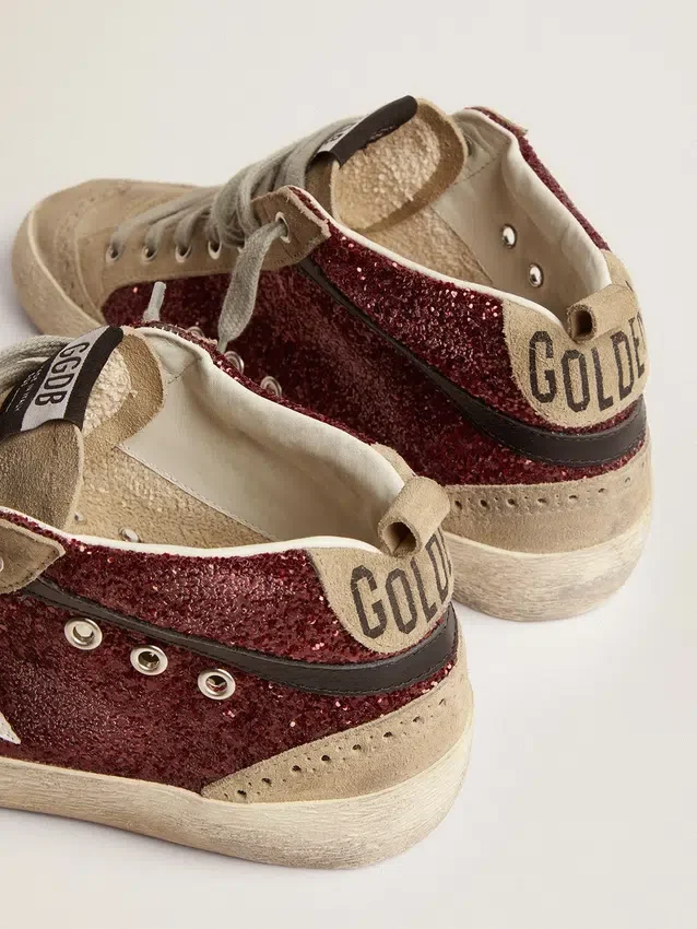 Mid Star da donna in glitter bordeaux con inserti grigi e stella bianca