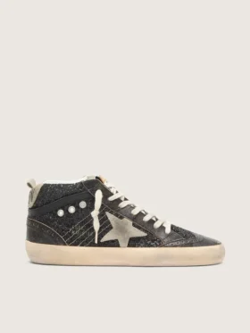 Mid Star da donna in glitter nero con stella e linguetta sul tallone in pelle scamosciata grigio tortora