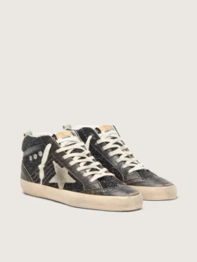 Mid Star da donna in glitter nero con stella e linguetta sul tallone in pelle scamosciata grigio tortora