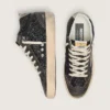 Mid Star da donna in glitter nero con stella e linguetta sul tallone in pelle scamosciata grigio tortora