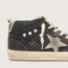 Mid Star da donna in glitter nero con stella e linguetta sul tallone in pelle scamosciata grigio tortora