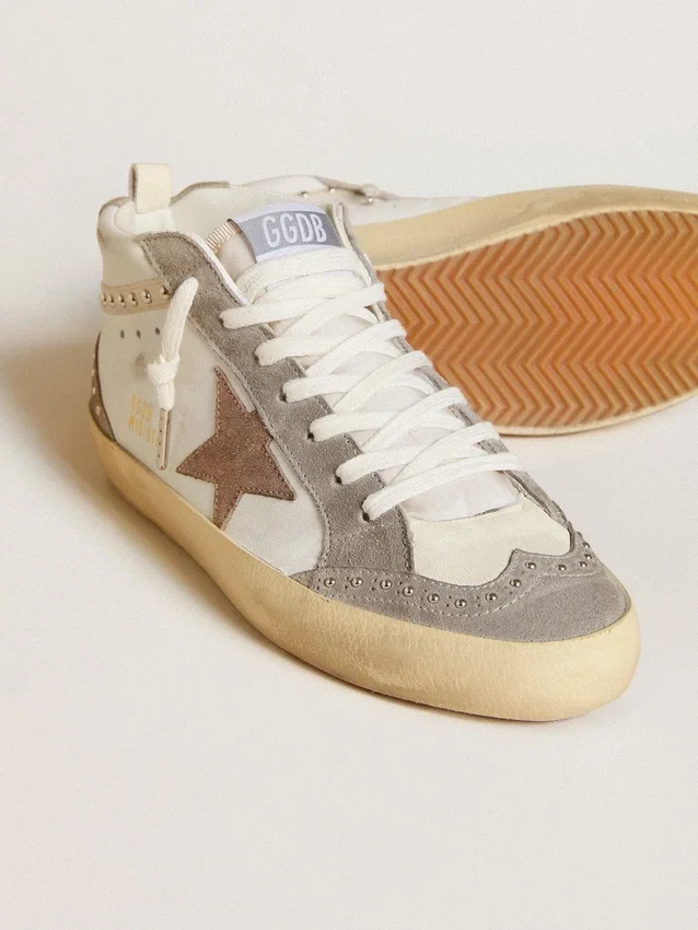 Mid Star da donna in nappa e pelle scamosciata con stella in pelle metallizzata marrone chiaro