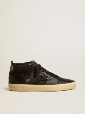 Mid Star da donna in nappa nera con stella glitterata nera e inserti in pelle scamosciata