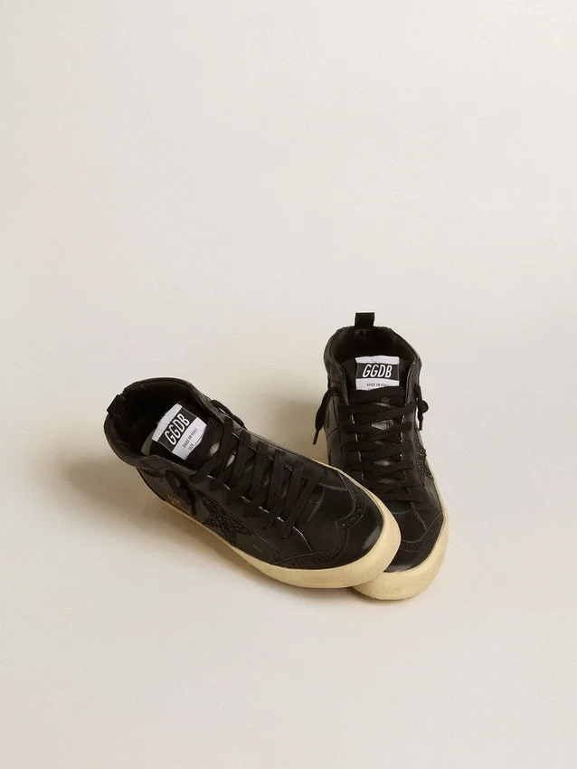 Mid Star da donna in nappa nera con stella glitterata nera e inserti in pelle scamosciata
