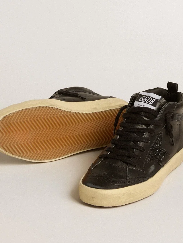 Mid Star da donna in nappa nera con stella glitterata nera e inserti in pelle scamosciata