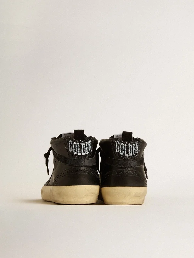 Mid Star da donna in nappa nera con stella glitterata nera e inserti in pelle scamosciata