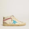 Mid Star da donna in pelle con stella azzurra e inserto in pelle scamosciata fucsia con borchie platino
