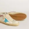 Mid Star da donna in pelle con stella azzurra e inserto in pelle scamosciata fucsia con borchie platino